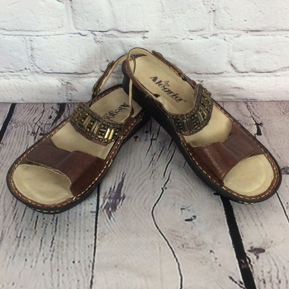 Alegria PG Lite Adjustable Sandals Brown Leather Ver-652 Antique Beadwork Sz 35